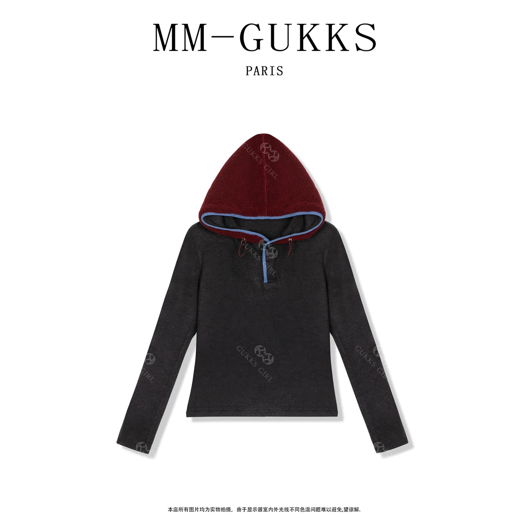 明明GUKKS『勤彩』冬季新款高级感柔软连帽时尚卫衣上衣加绒
