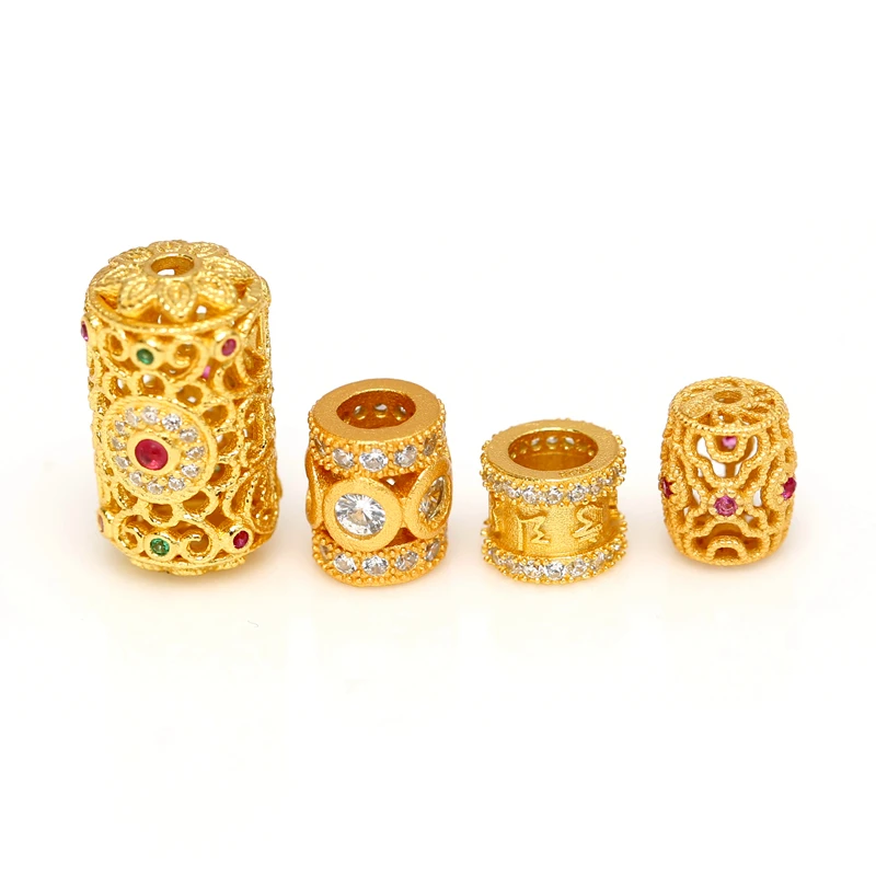 925银银制品 银镀金镶钻六字真言路路通桶珠diy文玩佛珠手串隔珠