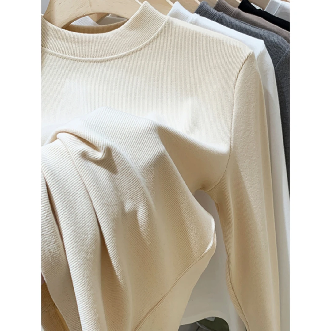 德绒软糯亲肤内搭半高领秋冬季打底衫遮肉显瘦简约外穿t恤上衣女