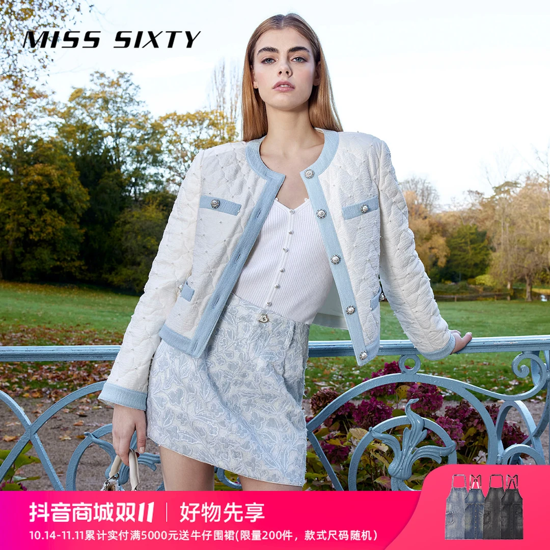 女圆领小香风拼接棉服高端小香风外套女热力感