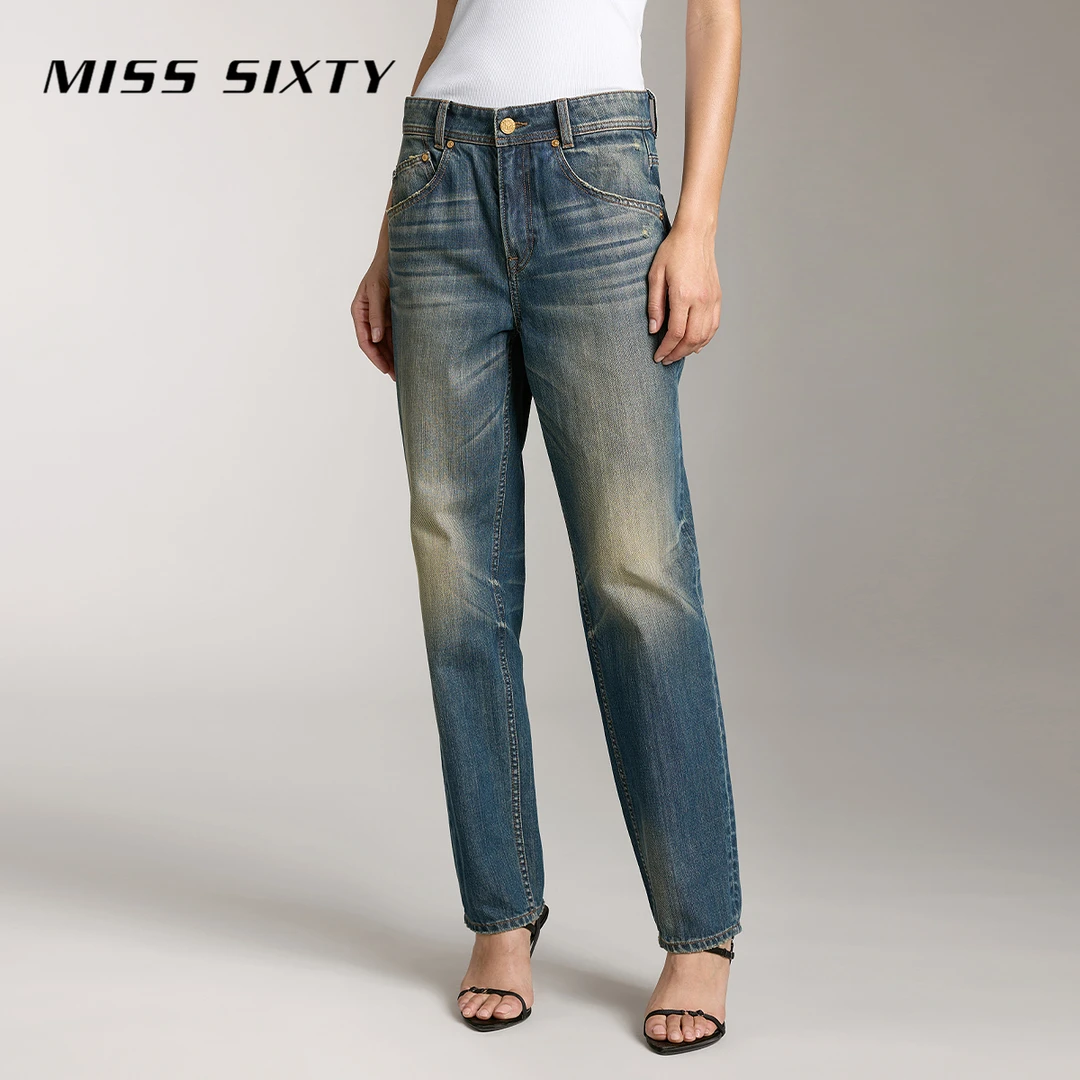 【进口牛仔面料】Miss Sixty秋季新款牛仔裤女做旧水洗直筒裤