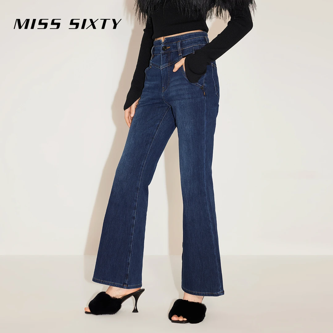 Miss Sixty冬季新款牛仔裤女小v腰四面弹微喇叭修身