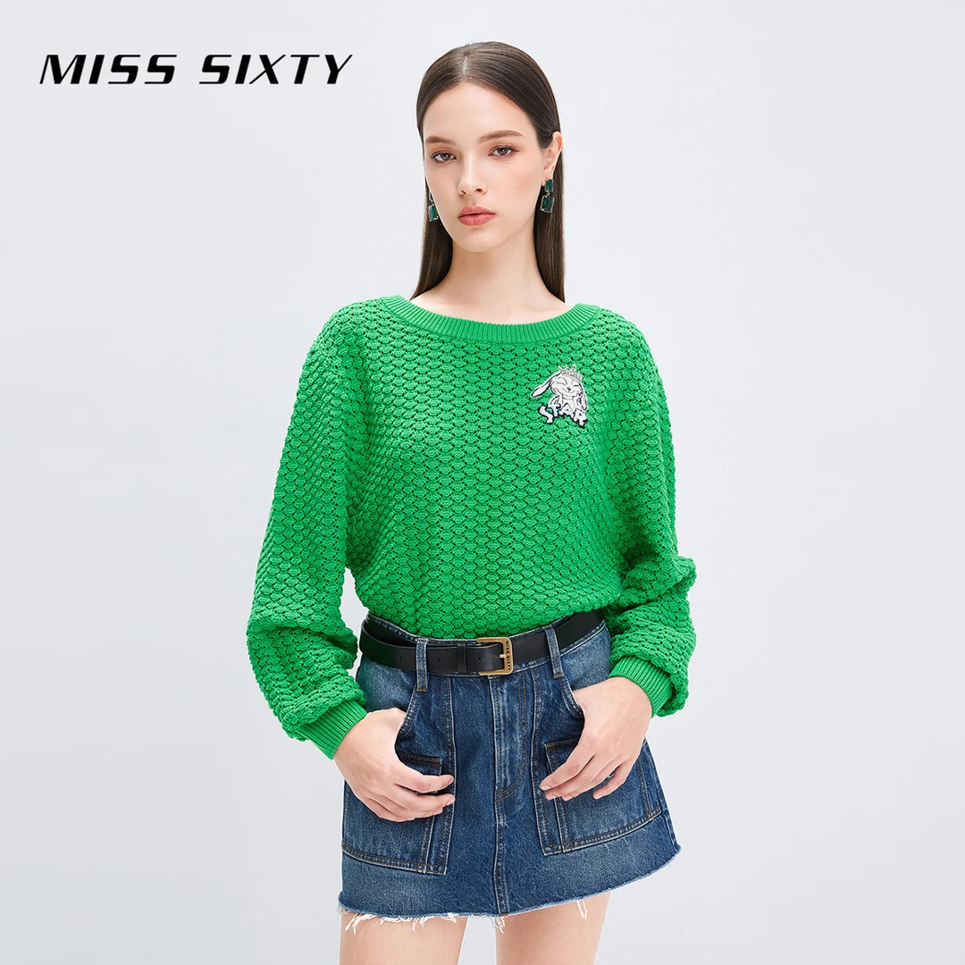 Miss Sixty毛针织衫女圆领钉珠镂空亮片宽松可爱兔子