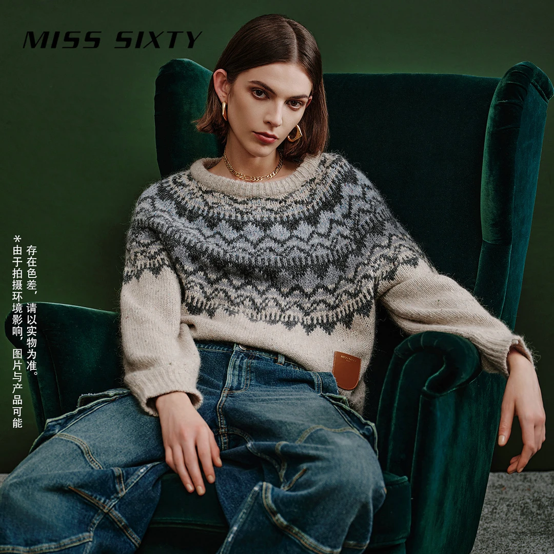 Miss Sixty毛针织衫女圆领费尔岛时尚穿搭慵懒穿搭
