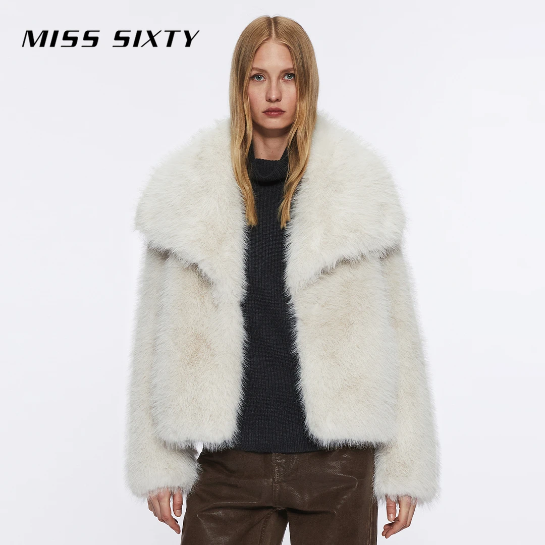 Miss Sixty冬季新款外套女仿皮草翻领老钱风高级感名媛千金风