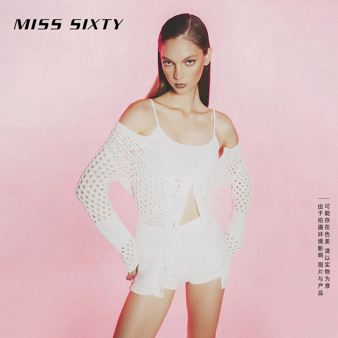 Miss Sixty夏季新款针织连衣裙镂空钩花重工法式度假风小众