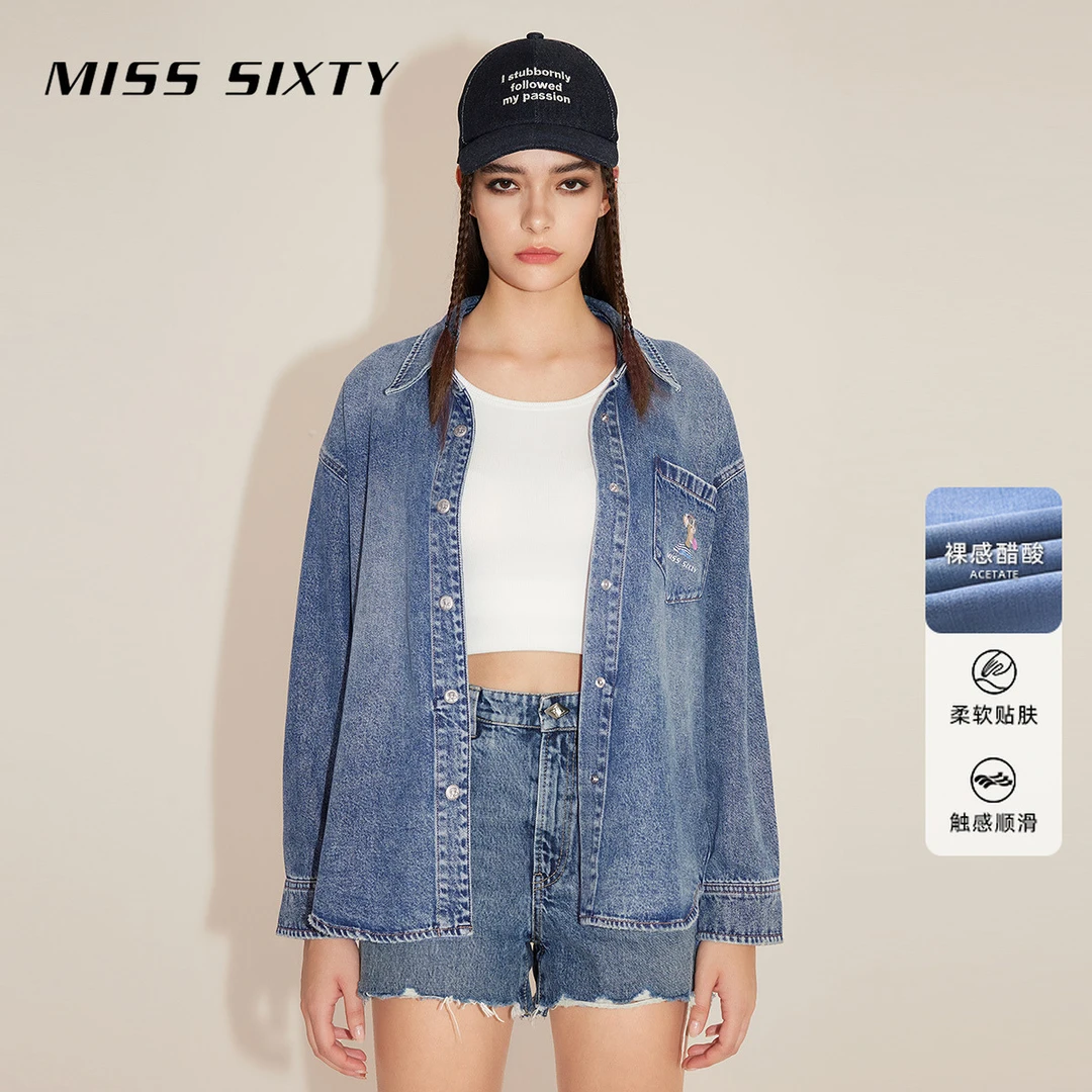 Miss Sixty不无聊NFT胶囊系列牛仔衬衫女POLO领长袖高街风感波粒