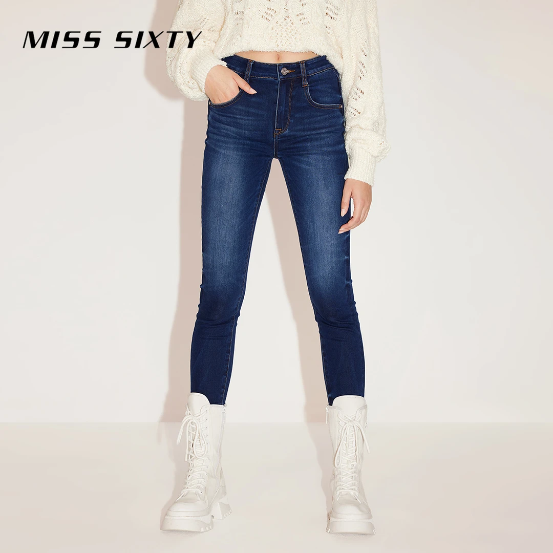 【进口牛仔面料】Miss Sixty牛仔裤女高腰弹力修身显瘦九分铅笔裤