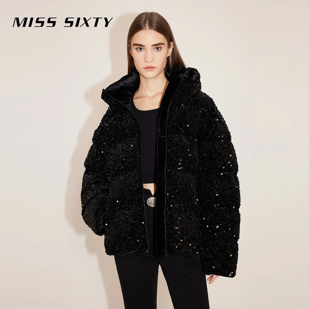 Miss Sixty丝绒珠片绣羽绒外套女轻奢鸭绒保暖citywarm