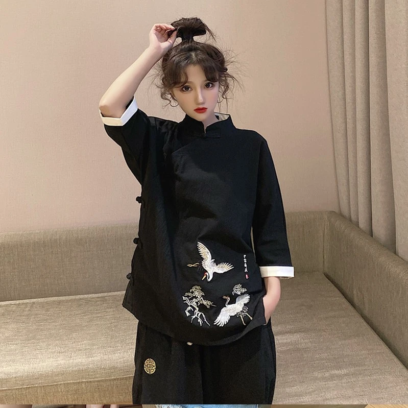 唐装改良旗袍上衣汉服女中国风女装国风刺绣茶服复古盘扣中式套装