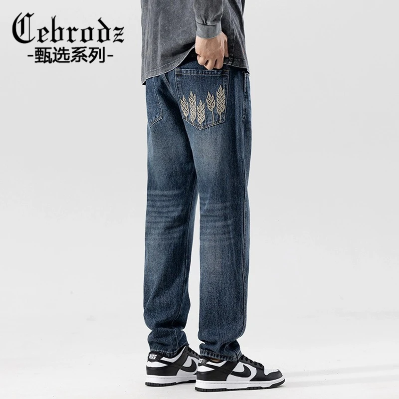 Cebrodz2023新款潮牌美式高街牛仔裤男秋款直筒休闲水洗潮流长裤