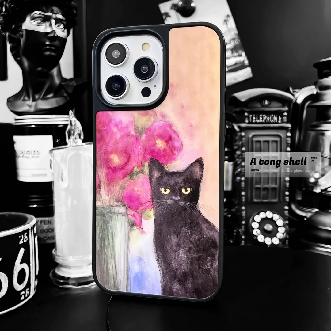 ins艺术猫iphone15promax手机壳适用苹果14小众13女创意网红可爱