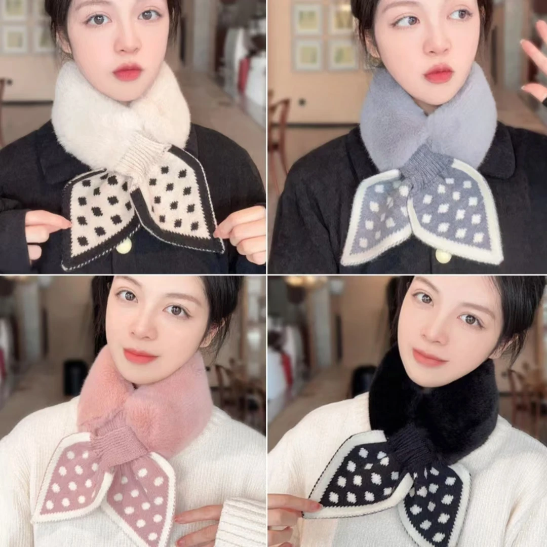 【新疆包邮】冬季韩版树叶交叉毛绒围脖保暖时尚毛绒围脖