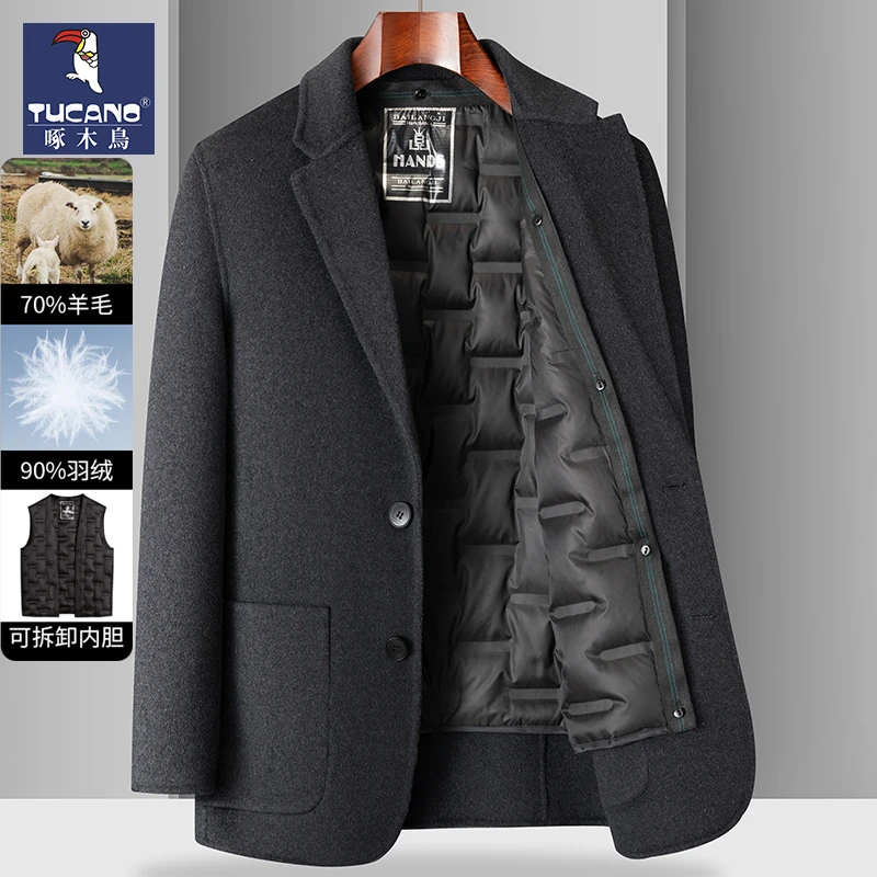 可脱卸内胆双面呢西装男冬季加厚修身外套短款羊毛呢子大衣