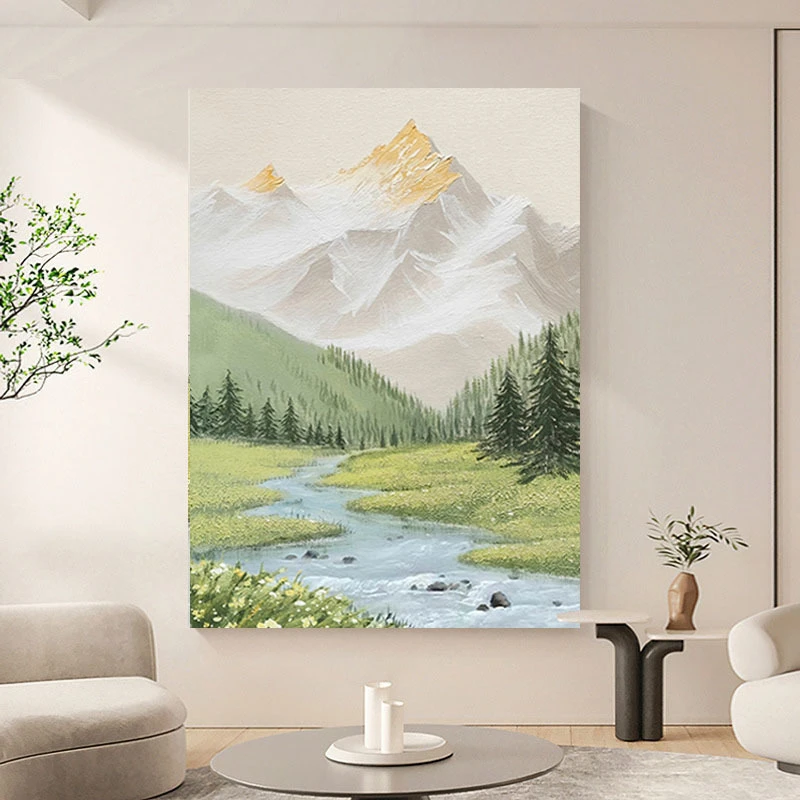 现代简约金属框轻奢客厅沙发背景装饰画肌理风景画玄关走廊壁