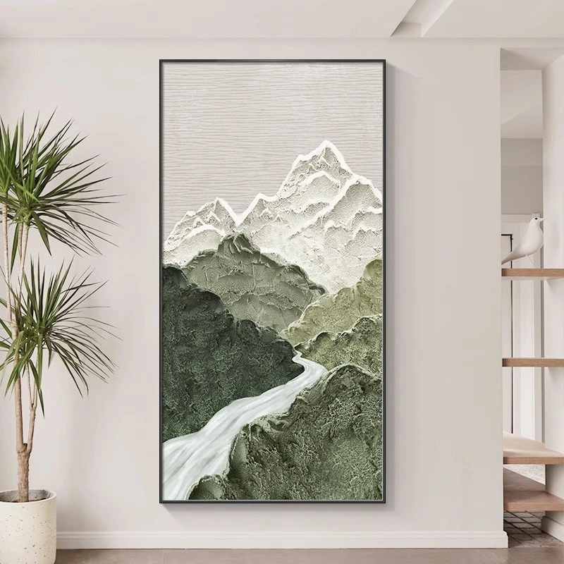 侘寂风玄关装饰画铝合金框油画布挂画入户走廊过道壁画现代轻奢高