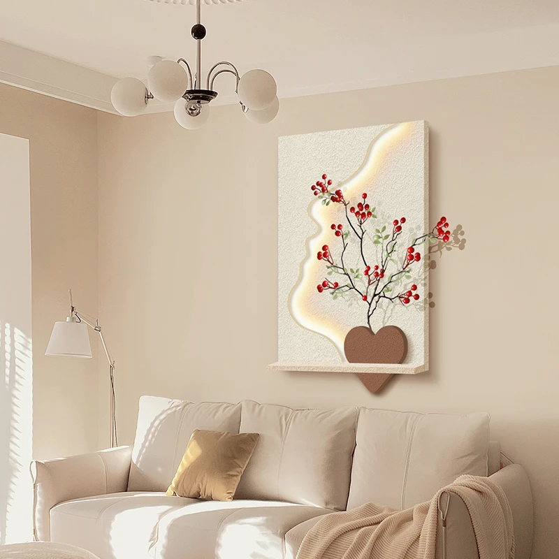 立体砂岩抽象人物2023新款奶油侘寂风玄关装饰画客厅餐厅挂画壁灯