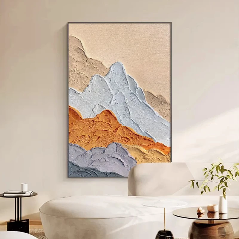 轻奢客厅装饰画铝合金框油画布沙发背景墙挂画几何抽象玄关壁画