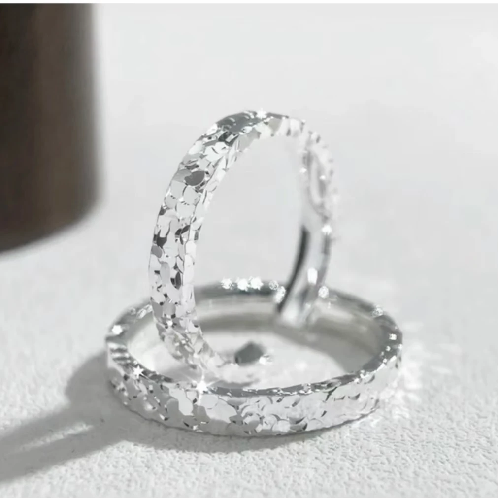 足银戒指 碎冰冰戒指开口小众龙鳞 素圈碎碎冰食指尾戒送女友闺蜜