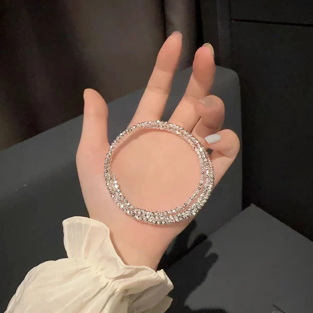 足银手镯 S107-三圈蹦迪手镯弹力蹦迪珠手圈碎银几两时尚精美