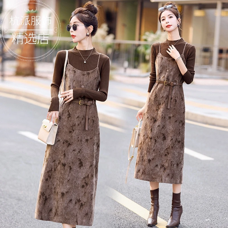 小个子女款裙子修身显瘦美拉德御姐风两件套连衣裙小香风女套装