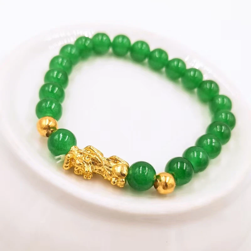 满绿貔貅单圈玉手串055