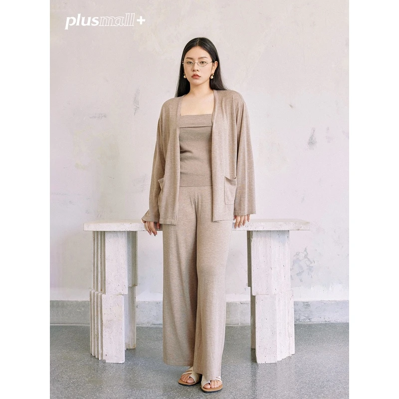 【折扣款】PLUSMALL 秋日静香 毛织背心开衫长裤三件套PM2406148ABC