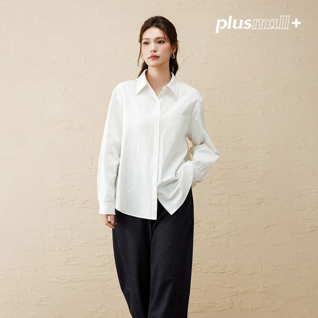 PLUSMALL chill学姐 衬衫磨毛设计感宽松长袖衬衫上衣PAC2411091