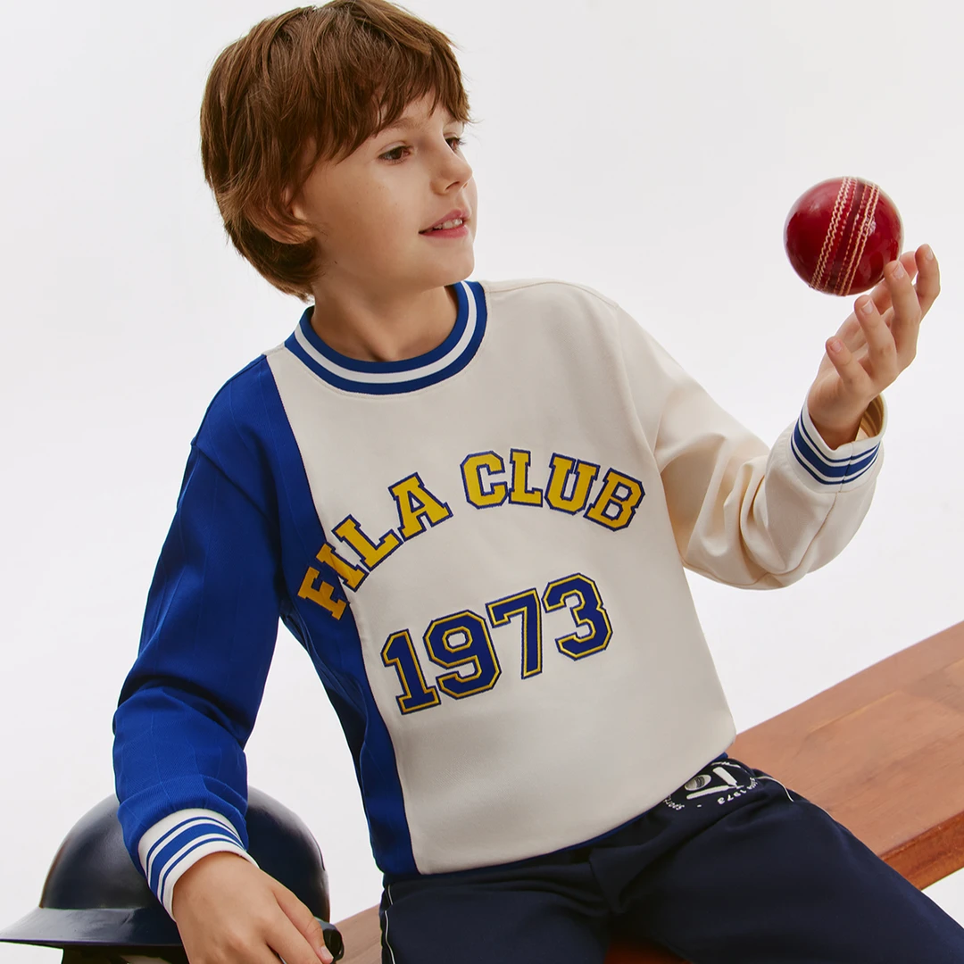 【机车风】FILA斐乐儿童男中大童早秋休闲时尚校园休闲套头亲肤卫衣