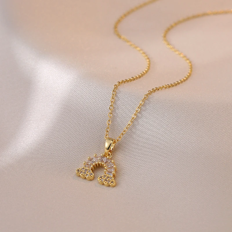 铜合金吊坠diy项链坠链女甜美风彩虹闪钻满钻饰品链