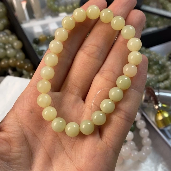 和田玉手串未镶嵌O****卡8色不匀