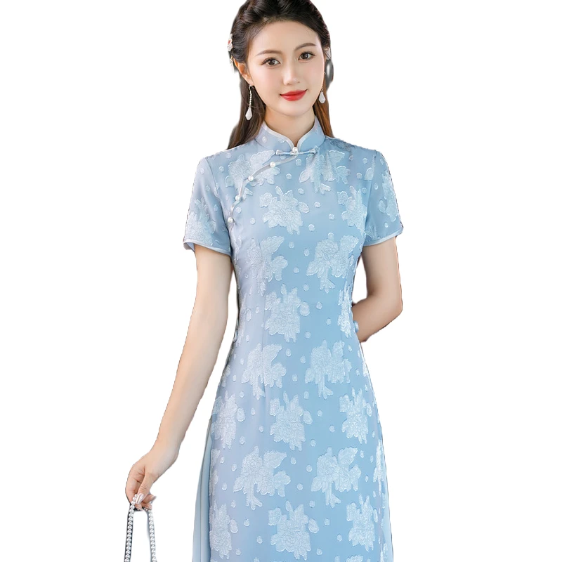 绿色改良旗袍新款2023女夏季新中式国风高级感年轻款气质高端日常