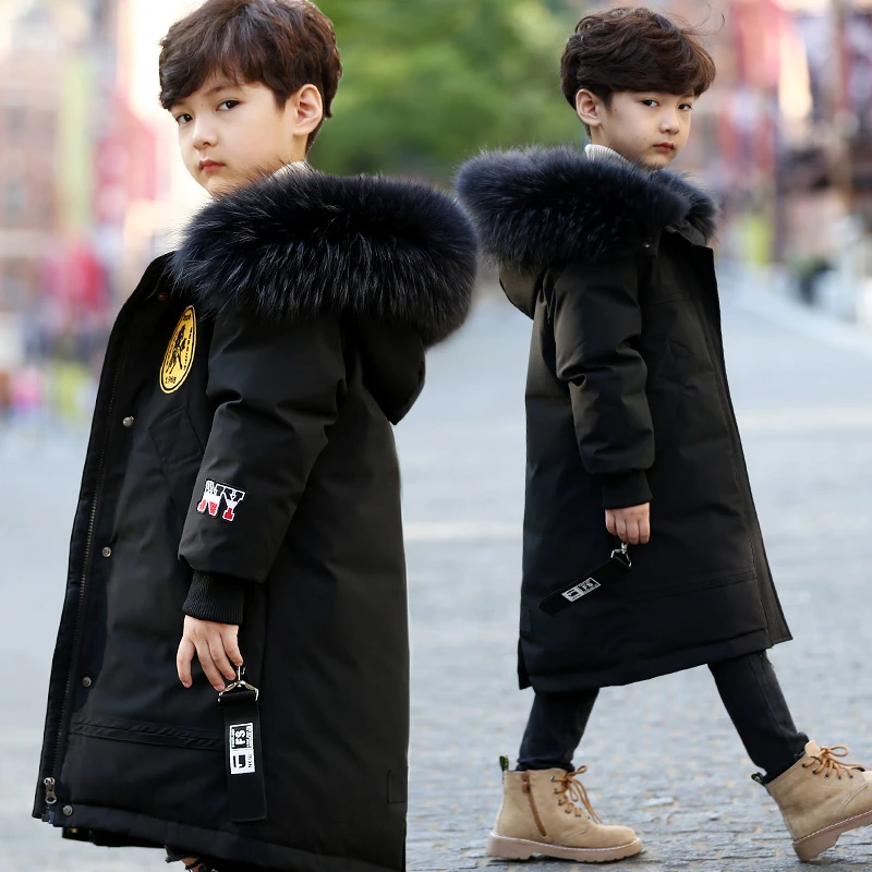 儿童羽绒服中长款男孩男童洋气加厚保暖中大童韩版冬季羽绒服