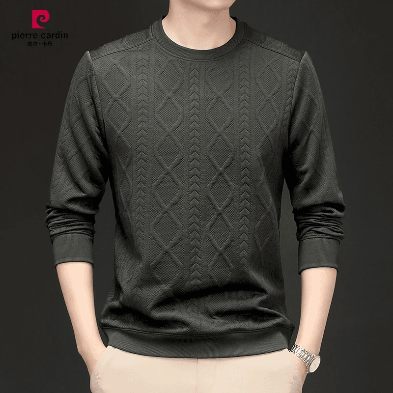 【皮尔卡丹】男士卫衣秋季新款高档时尚毛衣针织内搭长袖打底衫男