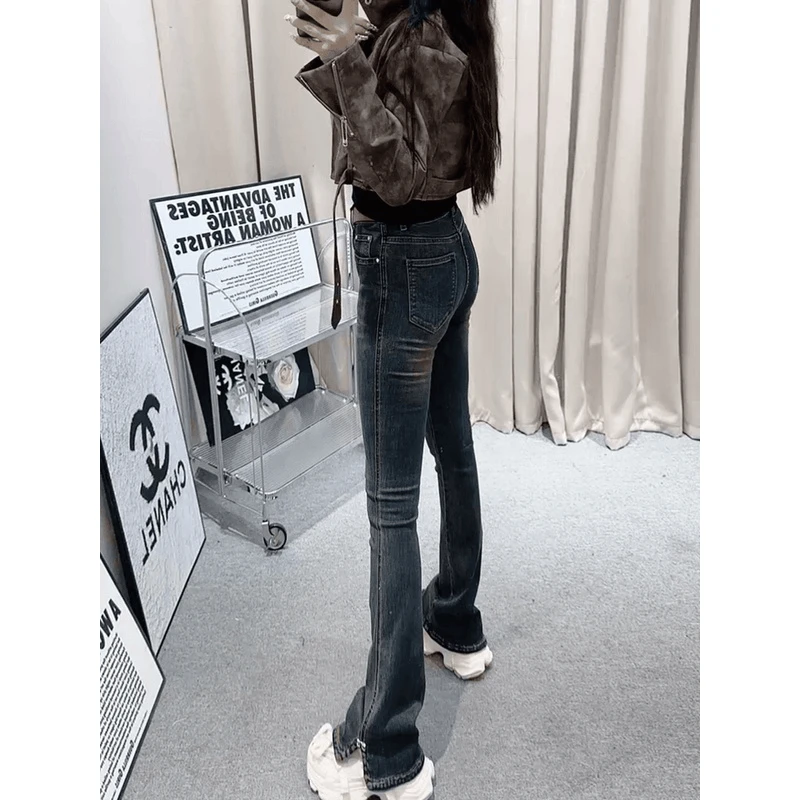 梨型大码弹力直筒马蹄牛仔裤子女款秋季新款复古裤子胖mm显瘦款