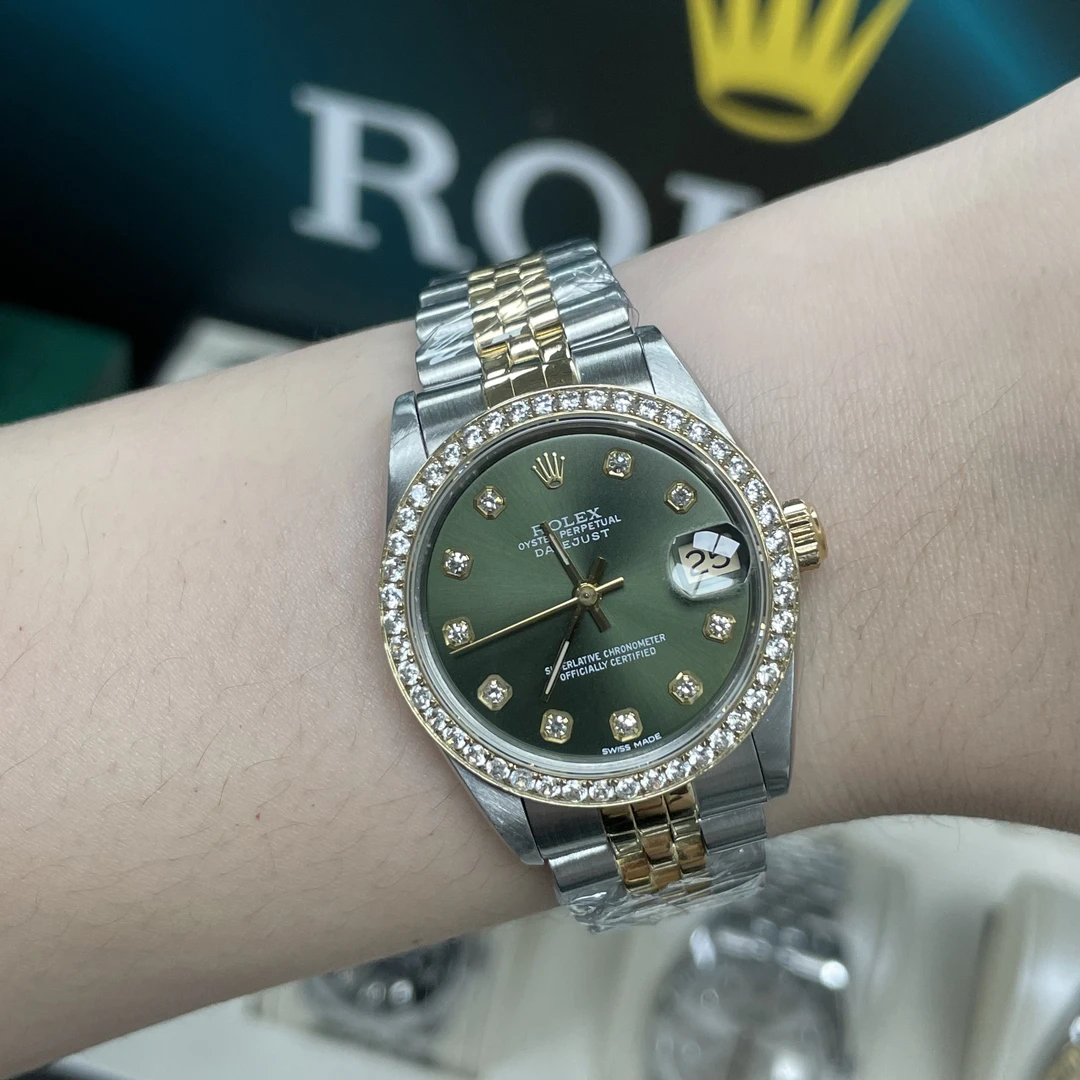 99新 Rolex/劳力士 奢侈品/间金日志68273橄榄绿盘31mm后钻单表