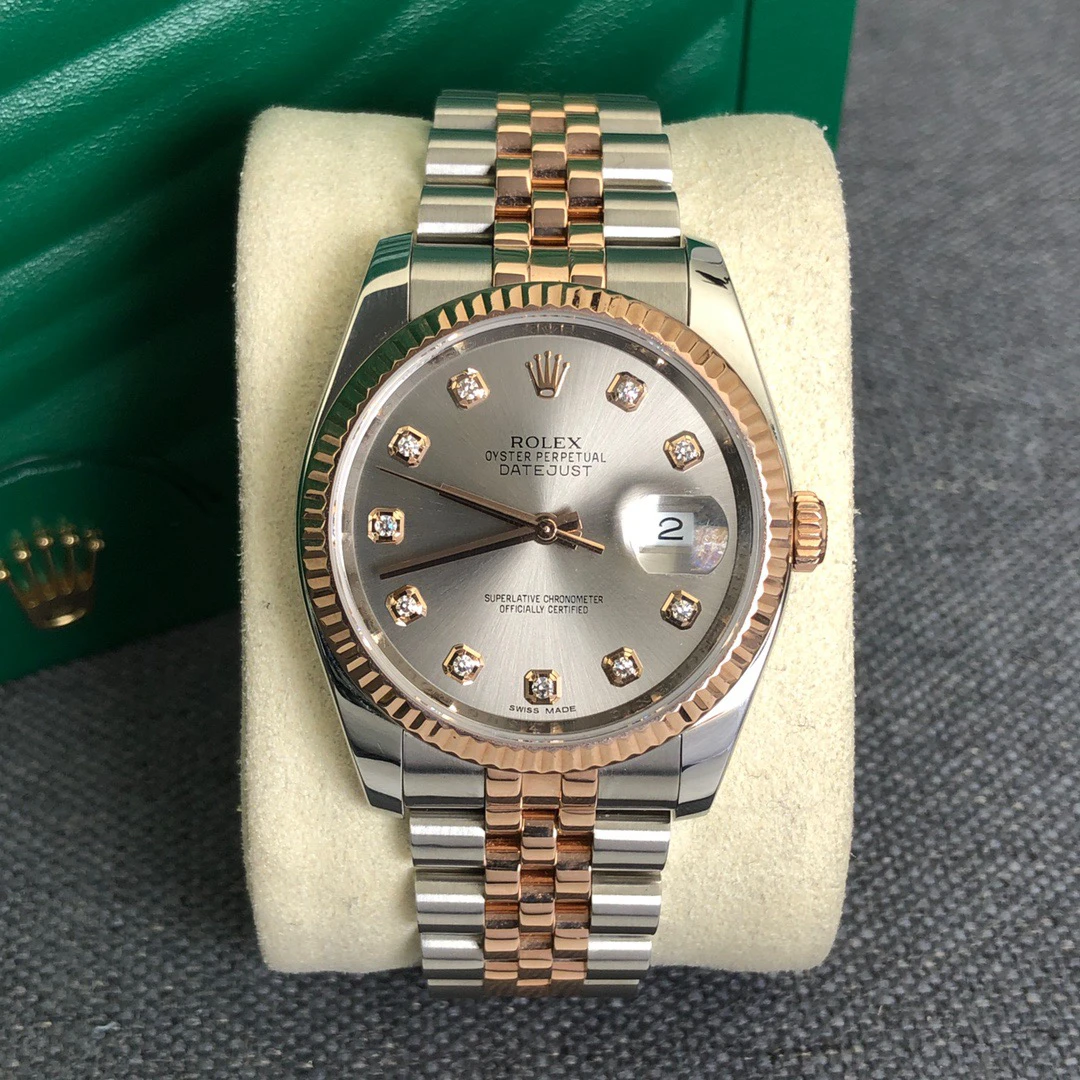 99新 Rolex/劳力士 奢侈品/日志116231灰盘玫瑰金36mm原钻单表