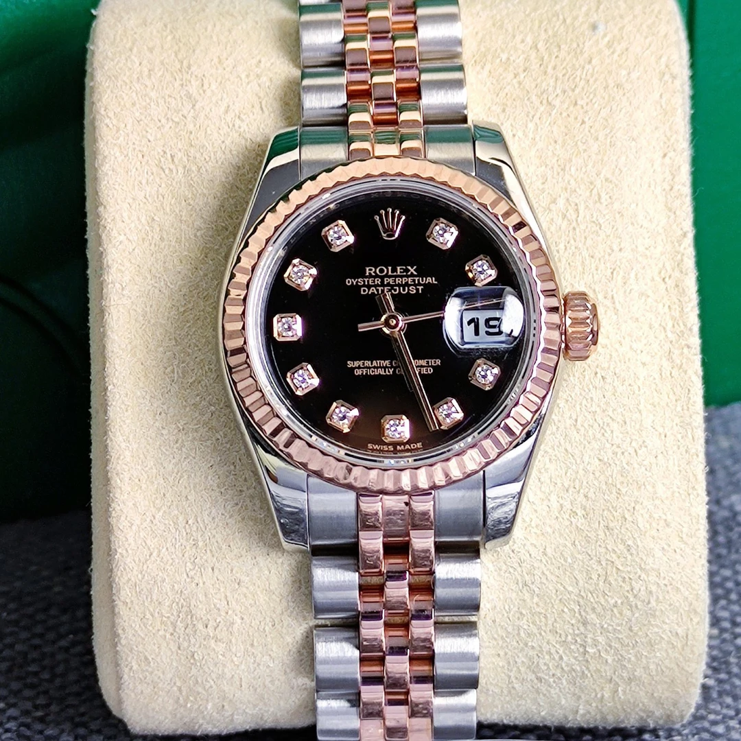 99新 Rolex/劳力士 奢侈品/179171黑盘玫瑰金26mm原钻单表
