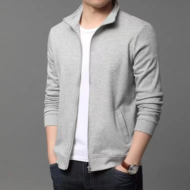 秋冬季纯棉拉链开衫立领卫衣男士时尚百搭外套国潮休闲运动上衣服