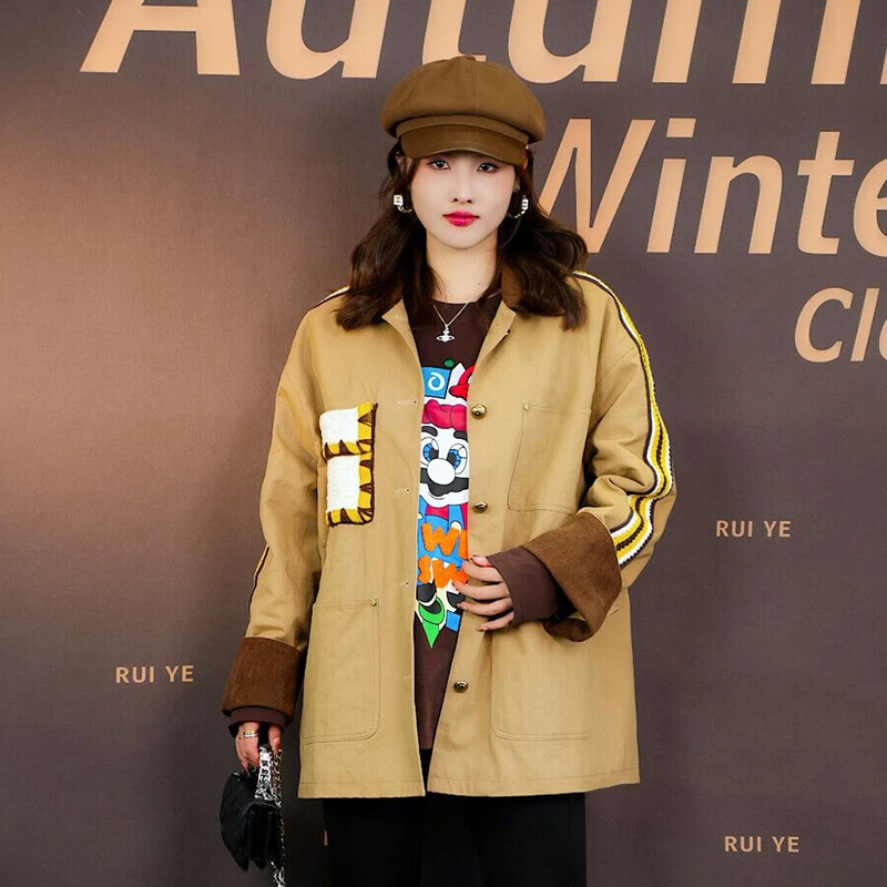 JY3WTD103292秋冬新款撞色口袋织带拼接时尚百搭夹棉外套女