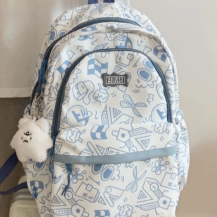 【北北森呓】书包女初高中学生ins小众涂鸦设计双肩包简约大容量