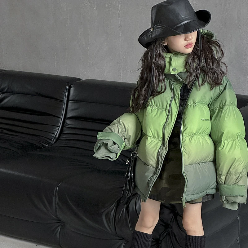 女童白鸭绒羽绒服外套冬季2024新款女孩童装加厚面包服中长款洋气
