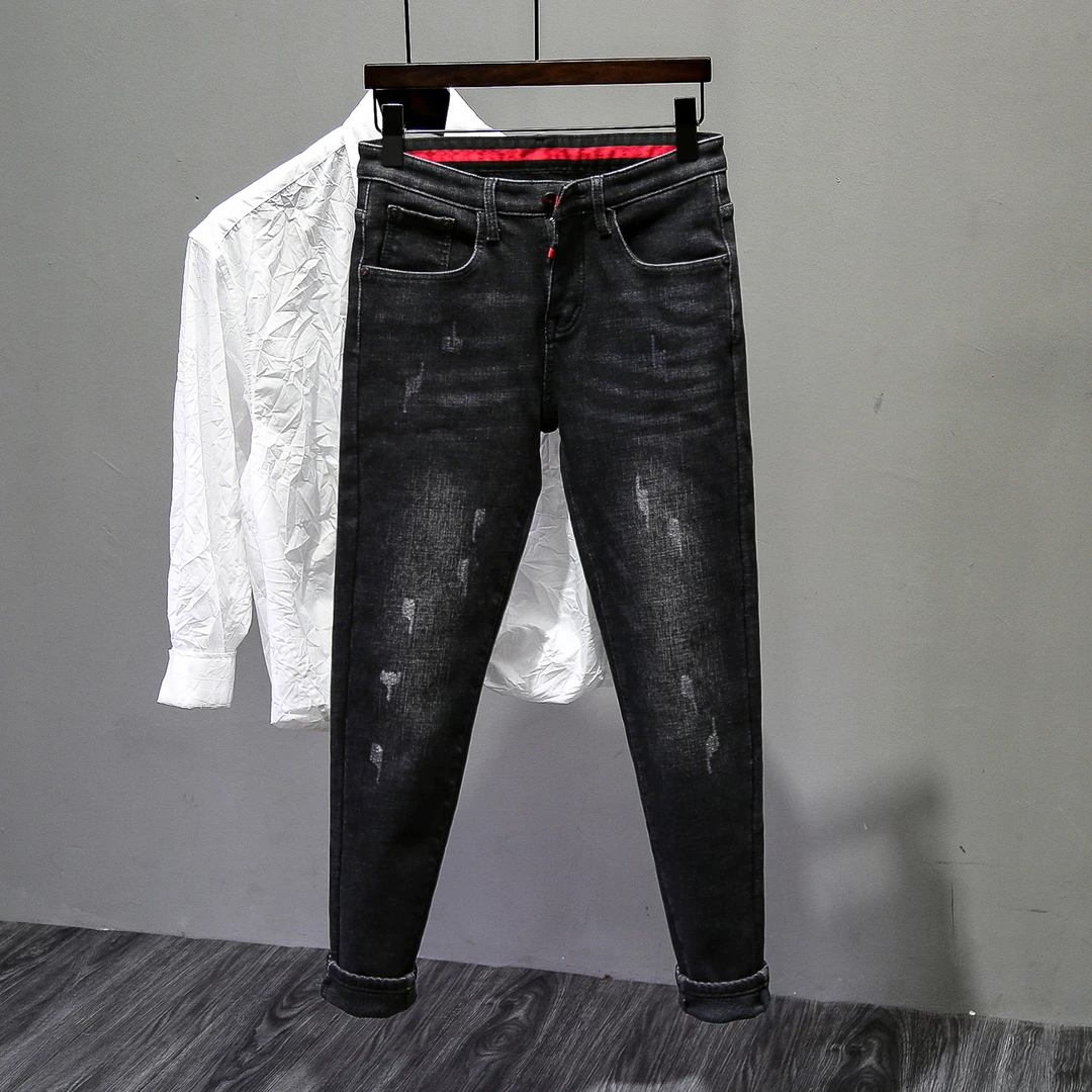 2025年春秋季新款男士韩版潮流牛仔裤九分百搭潮牌修身小脚长裤子
