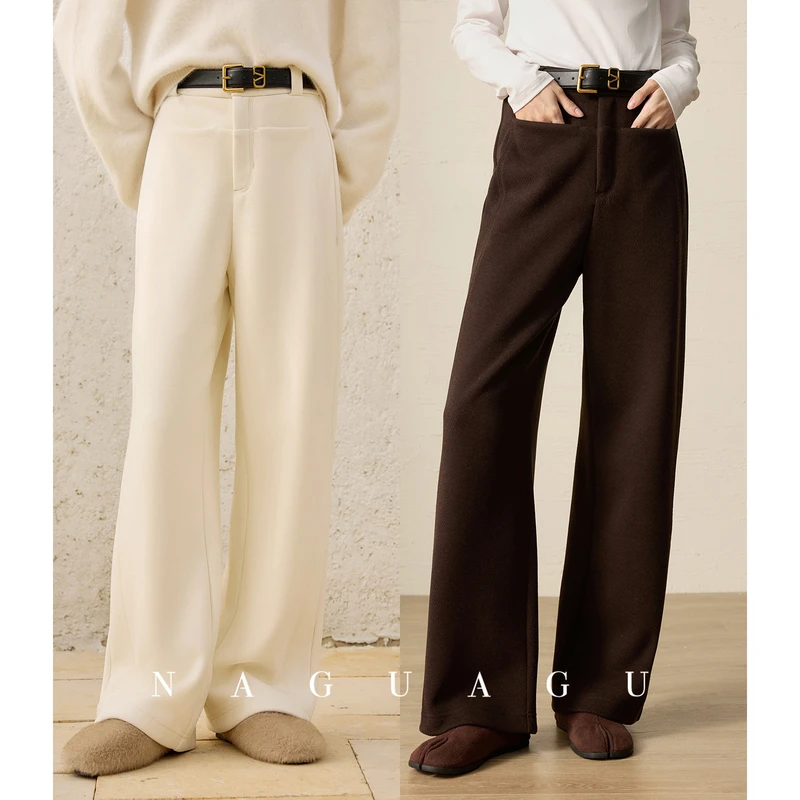 【暖暖直腿裤】優质醋酸丝羊毛混纺 慵懒时髦配腰带直筒休闲裤