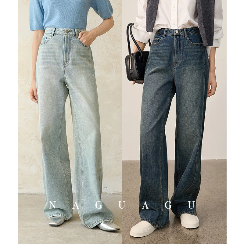 南瓜谷VINTAGE调性牛仔~2024新款水直筒牛仔裤小个子显瘦显腿长