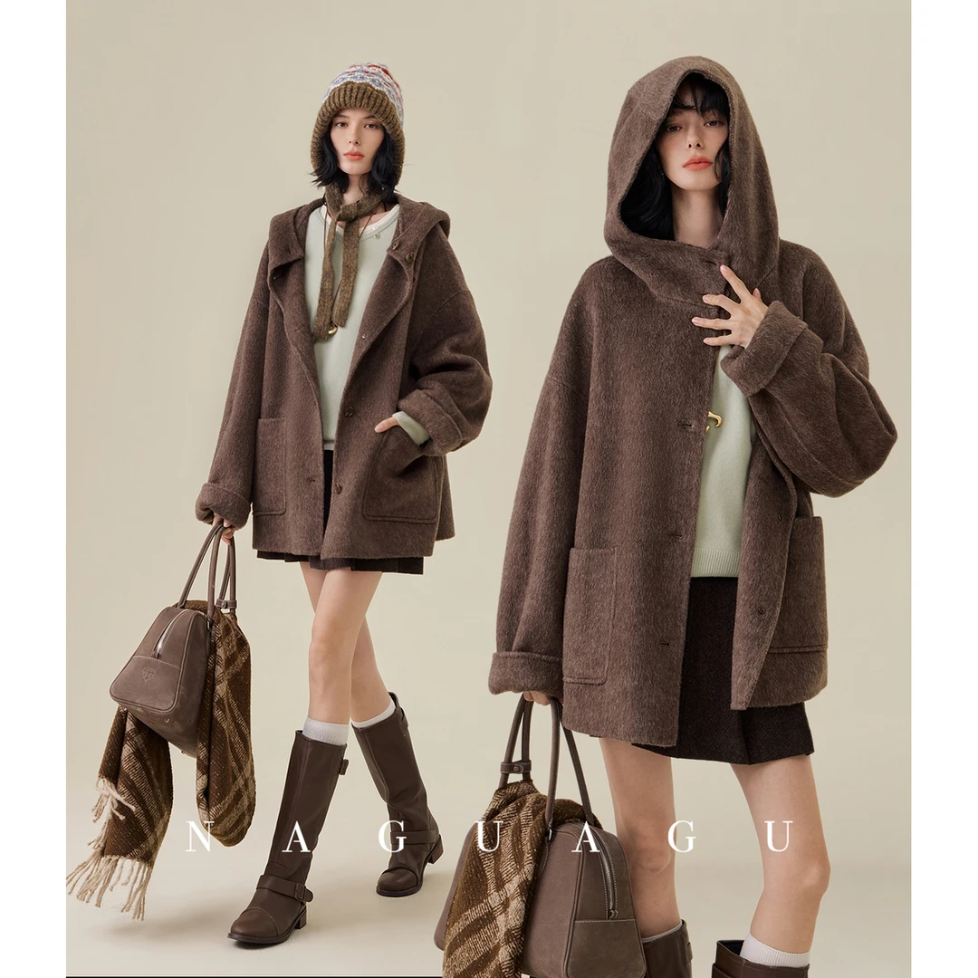 【艾琳短大衣】马海毛羊毛/驼绒羊毛 宽松直筒廓形连帽毛呢外套