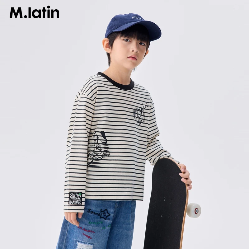 马拉丁童装儿童T恤25春装新款男女童学院风撞色印花休闲长袖T恤