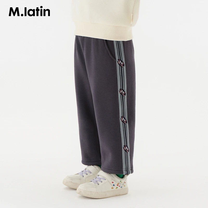 Z1马拉丁儿童裤子冬装新款女小童织带装饰运动感阔腿针织长裤