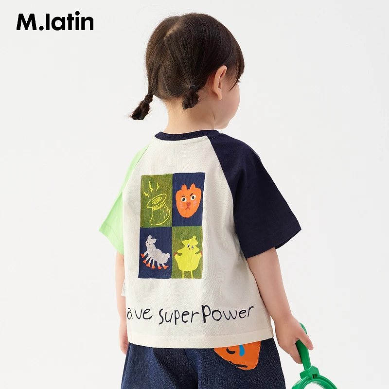 Z1马拉丁夏季新款男童趣味印花主题T恤儿童透气插肩撞色短袖