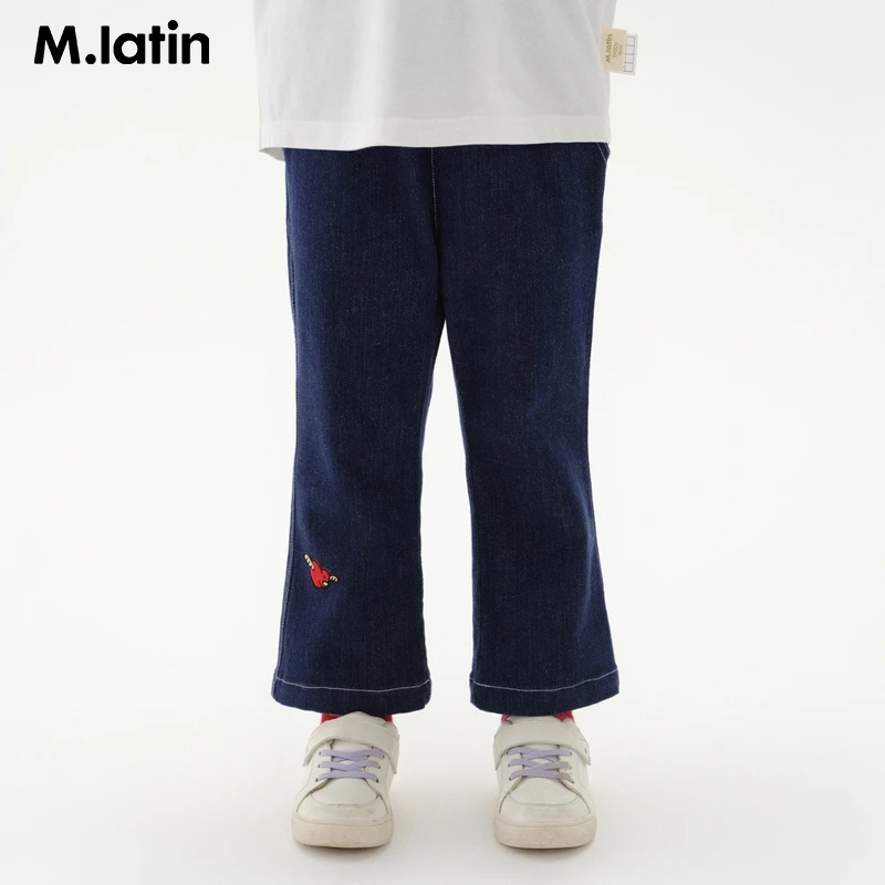 马拉丁童装儿童2025春装新款女小童爱心织标心形口袋喇叭牛仔长裤